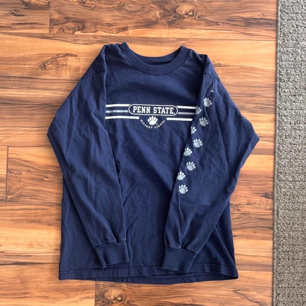 Vintage Penn State Nittany Lions Long Sleeve T-Shirt Navy Paw Print Sleeve Adult